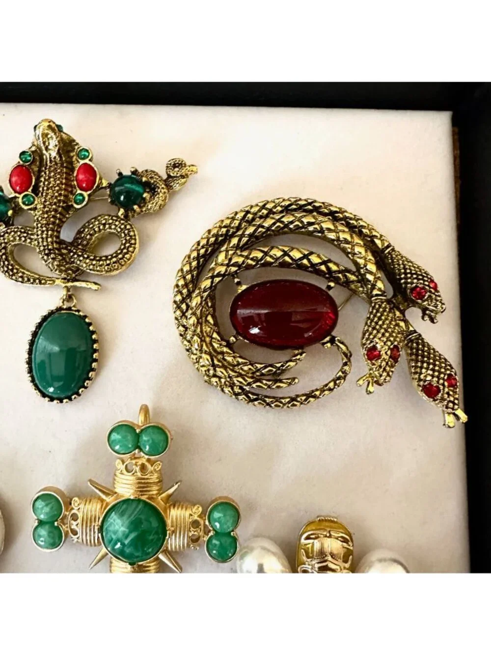 Costume Jewelry Lot Brooches Pins Snakes Maltese Crosses Gold Tone